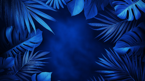 Papier peint feuillage bleu Feuilles tropicales sur fond sombre
