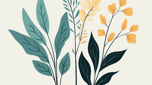 Papier peint feuillage bleu Fines feuilles bleues et fleurs jaunes élégantes