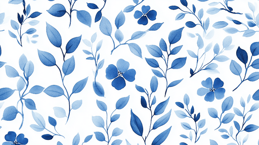 Papier peint feuillage bleu Motifs de feuilles aquarelle sur fond blanc