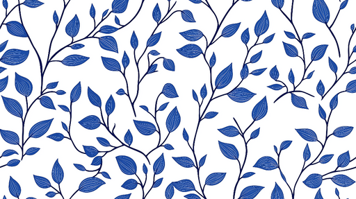 Papier peint feuillage bleu Motifs délicats sur fond blanc