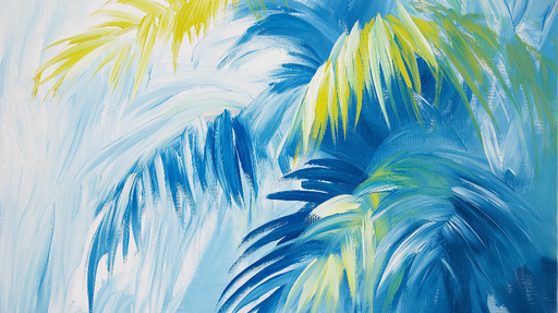 Papier peint feuillage bleu Palmiers vibrants sur fond clair