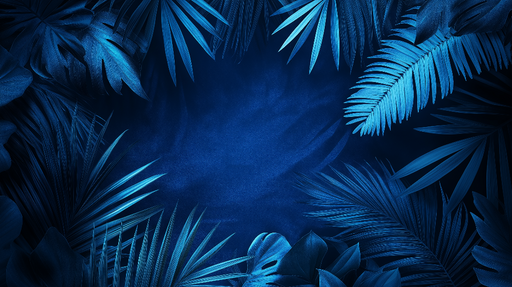Papier peint feuillage bleu Plantes luxuriantes et fond sombre