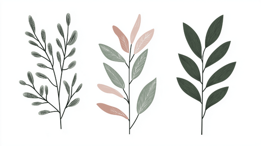 Papier peint feuillage boho Pastel et fond blanc