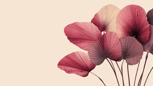 Papier peint feuillage Bordeaux Feuilles de palmiers en dégradé de rose et bordeaux