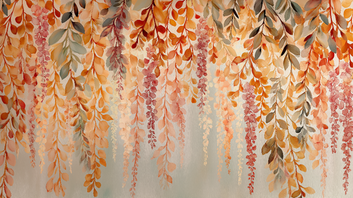 Papier peint feuillage chaleureux Motifs de feuilles en dégradés de couleur d'automne