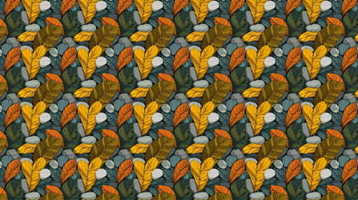 Papier peint feuillage coloré Feuilles et galets aux teintes automnales