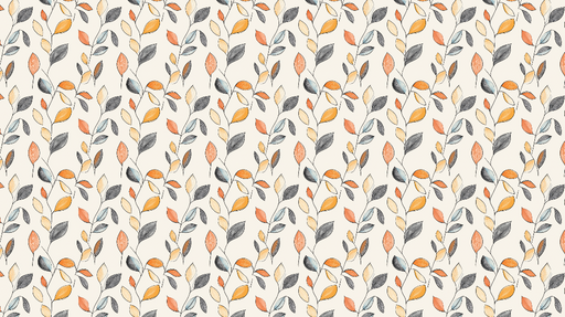 Papier peint feuillage coloré Feuilles orange, grises et bleues sur fond crème