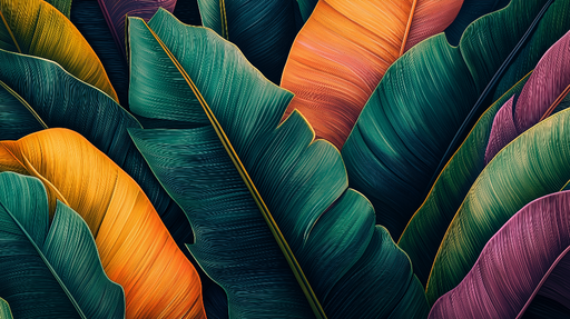 Papier peint feuillage coloré Feuilles riches aux tons vibrants