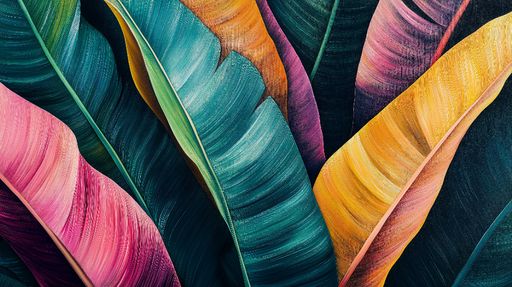 Papier peint feuillage coloré Feuilles vibrantes aux teintes tropicales