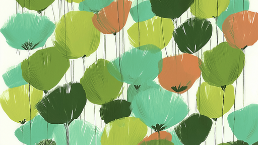 Papier peint feuillage coloré Motif de feuilles dans des tons verts et terracota