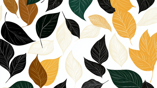 Papier peint feuillage coloré Motif de feuilles stylisées en noir, vert, marron et jaune