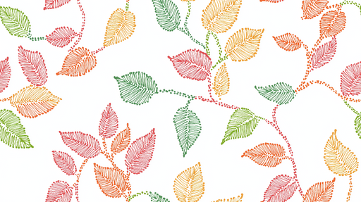 Papier peint feuillage coloré Motif de feuilles stylisées sur fond blanc