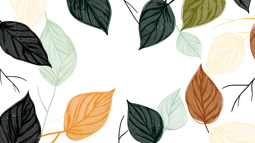 Papier peint feuillage coloré Motifs de feuilles stylisées sur fond blanc