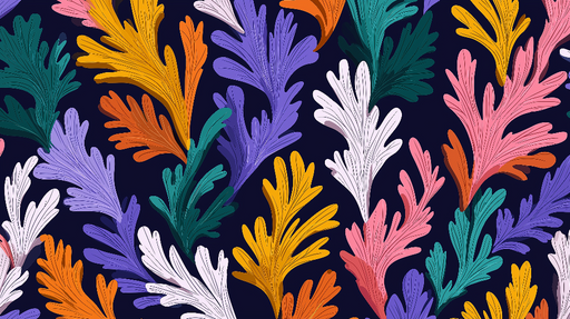 Papier peint feuillage coloré Motifs variés de feuilles sur fond sombre