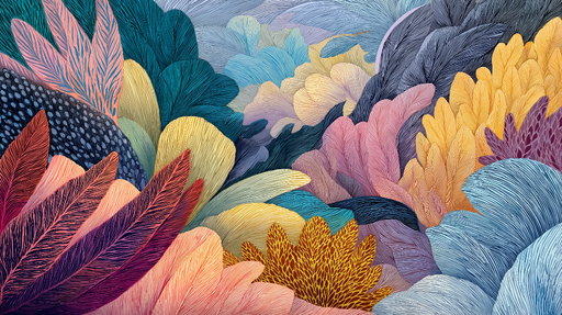 Papier peint feuillage coloré Un mélange luxuriant de motifs botaniques en relief