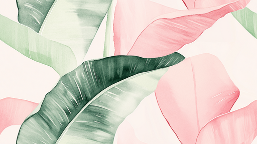 Papier peint feuillage contrasté Feuilles vertes et roses délicates