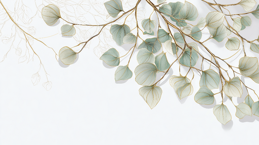 Papier peint feuillage délicat Branches élégantes avec des feuilles vertes et dorées