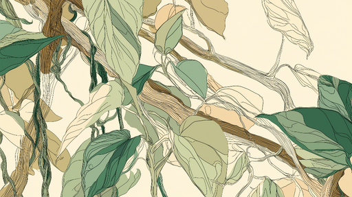 Papier peint feuillage délicat Feuilles et tiges sinueuses sur fond neutre