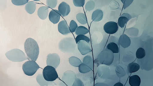 Papier peint feuillage délicat Motif de feuilles bleues sur fond doux