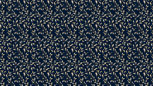 Papier peint feuillage doré Élégant motif de feuilles sur fond bleu marine