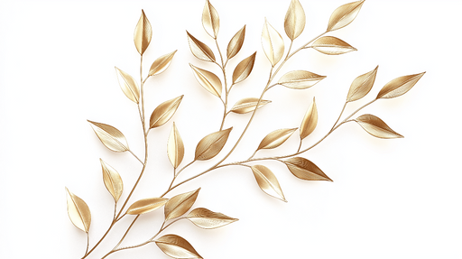 Papier peint feuillage doré Élégantes branches dorées sur fond blanc