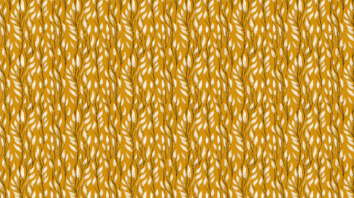 Papier peint feuillage doré Élégantes feuilles blanches sur fond jaune moutarde