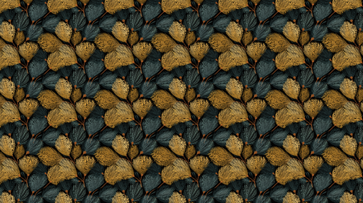 Papier peint feuillage doré et bleu Motifs de feuilles stylisées sur un fond sombre
