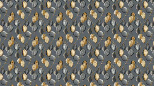 Papier peint feuillage doré et gris Motif délicat de feuilles stylisées sur fond gris
