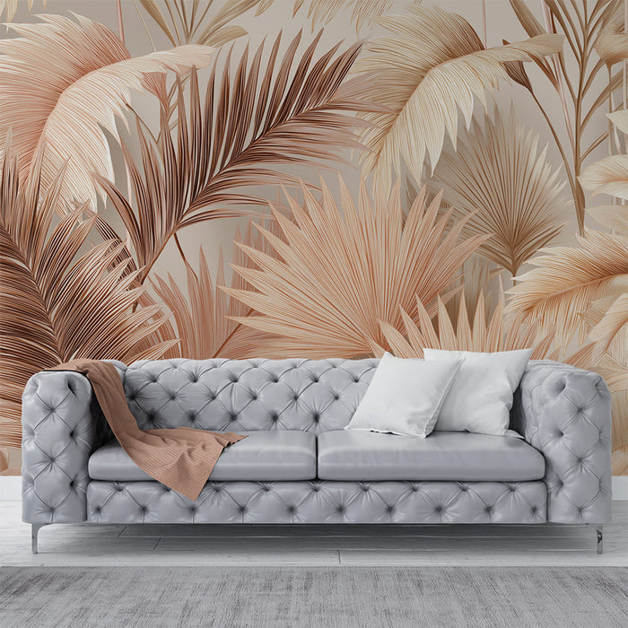 Papier peint feuillage doré | Feuilles aux nuances marron et beige pour une ambiance chaleureuse