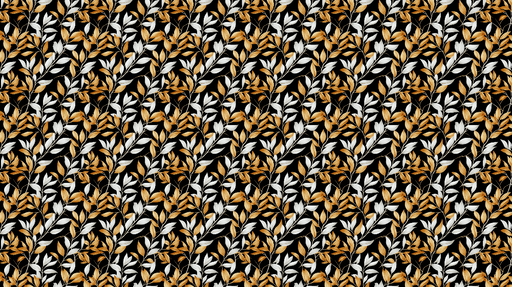 Papier peint feuillage doré Feuilles blanches et dorées sur fond noir