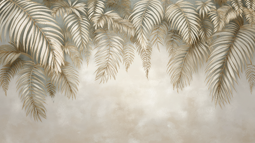 Papier peint feuillage doré Feuilles élégamment stylisées sur fond doux