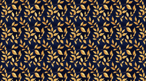 Papier peint feuillage doré Feuilles élégantes sur fond bleu nuit