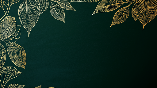 Papier peint feuillage doré avec feuilles élégantes sur fond vert profond pour décoration murale sophistiquée.