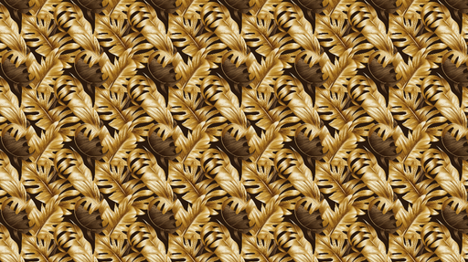 Papier peint feuillage doré Feuilles exotiques aux nuances dorées sur fond sombre