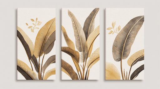 Papier peint feuillage doré Feuilles stylisées en tonalités dorées et brunes