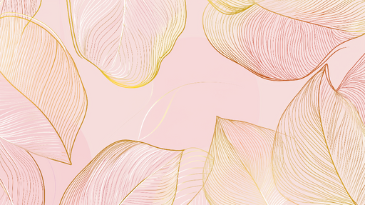 Papier peint feuillage doré Lignes délicates sur fond rose