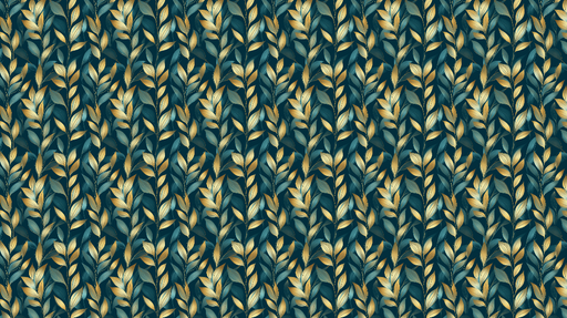 Papier peint feuillage doré Motif élégant de feuilles dorées sur fond bleu-vert