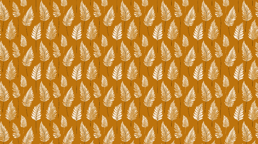 Papier peint feuillage doré Motifs de feuilles blanches sur fond orangé