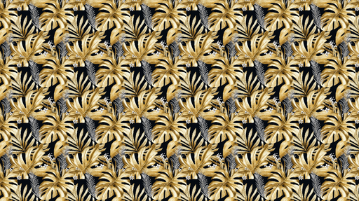 Papier peint feuillage doré Motifs de feuilles exotiques sur fond noir