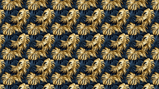 Papier peint feuillage doré Motifs de feuilles luxuriantes sur fond bleu nuit