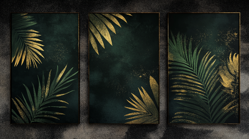 Papier peint feuillage doré Motifs de palmiers sur fond sombre