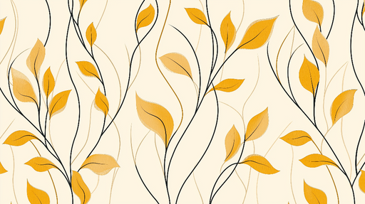 Papier peint feuillage doré Motifs élégants de feuilles jaune safran sur fond crème