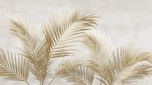 Papier peint feuillage doré Palmiers élégants sur un fond neutre