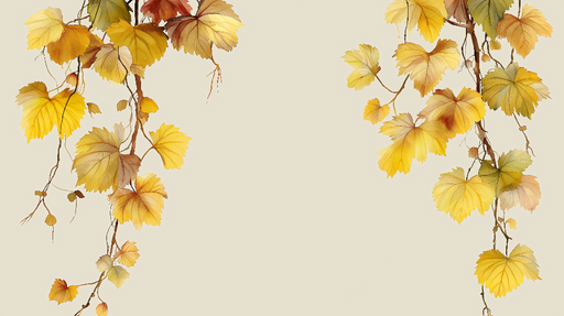 Papier peint feuillage doré Vigne gracieuse aux tons jaunes et or sur fond clair