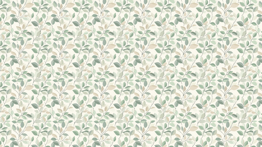 Papier peint feuillage doux Feuilles vertes et beige sur fond clair