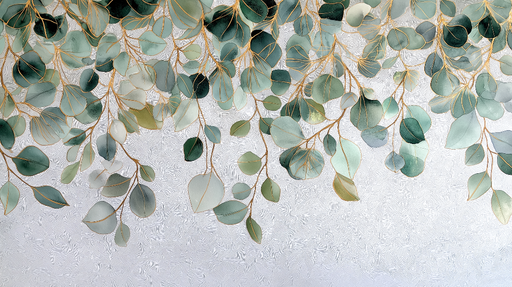 Papier peint feuillage élégant Feuilles délicates aux nuances vertes et dorées