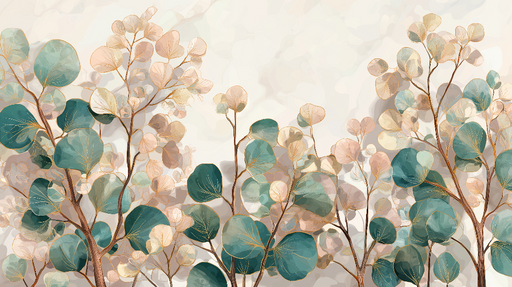 Papier peint feuillage élégant Feuilles délicates dans des teintes pastel