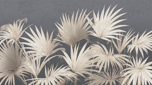 Papier peint feuillage élégant Feuilles délicates sur fond gris