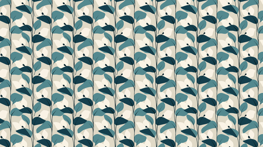 Papier peint feuillage élégant Feuilles turquoise et blanches sur fond clair