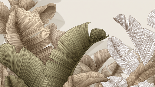 Papier peint feuillage élégant Motifs de feuilles délicates en tons neutres